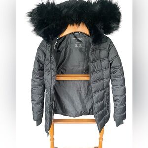Nautica Women’s light weight faux fur hood puffer jacket